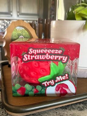 Sunny Days Brand- Squeeeeze Strawberry Squishy Toy - Red & Green- Viral Fidget